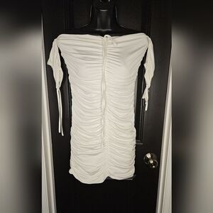 Fashion Nova White Ruched Dress
